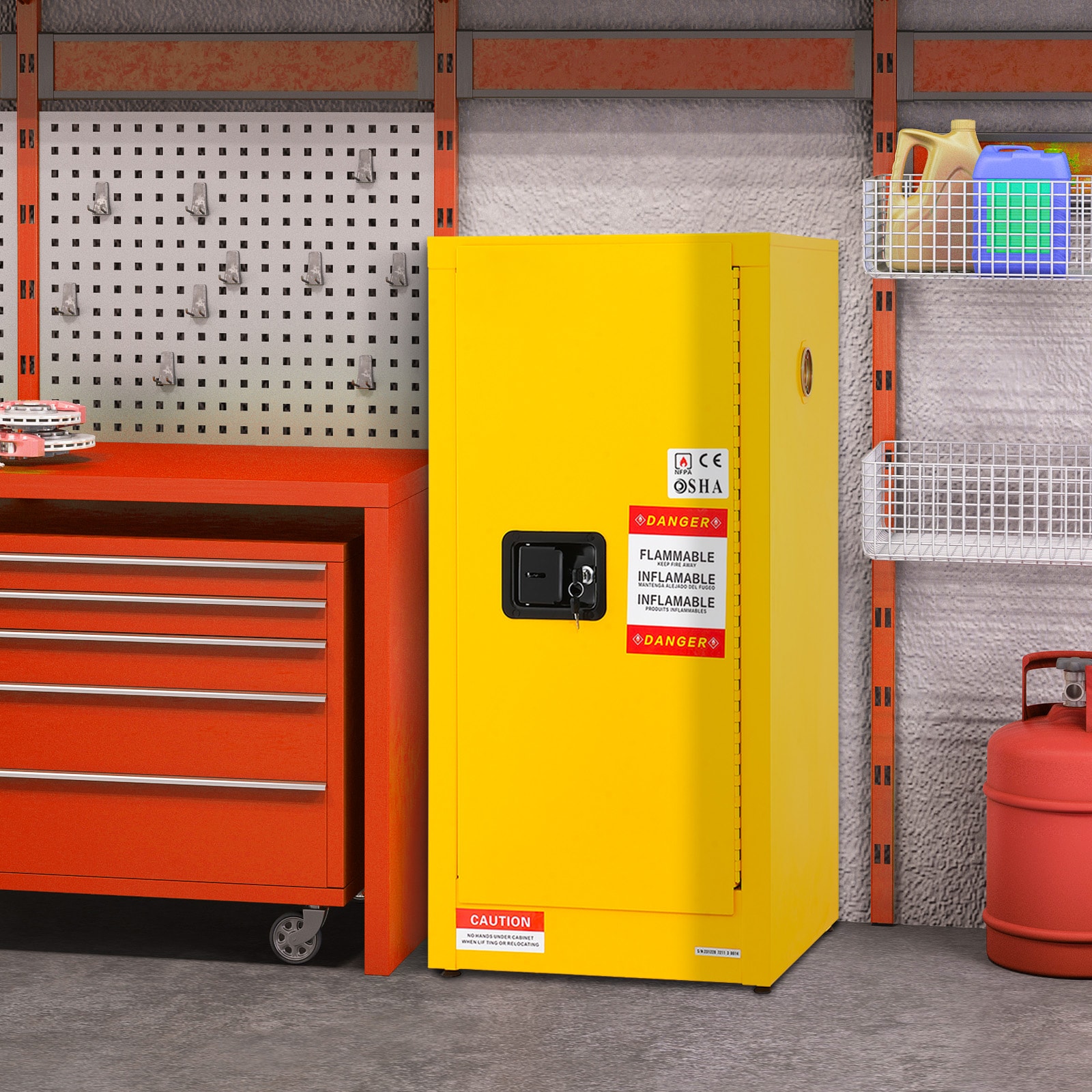 Flammable Storage Cabinet Galvanized Steel Safety Unit With Shelf_voghion.com